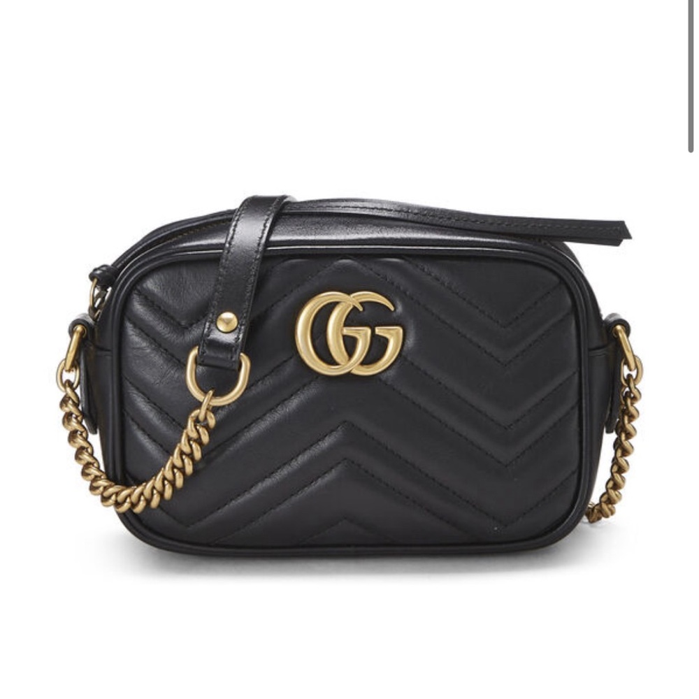 Gucci BLACK LEATHER GG MARMONT CROSSBODY MINI in Mint Condition 100% Authentic.